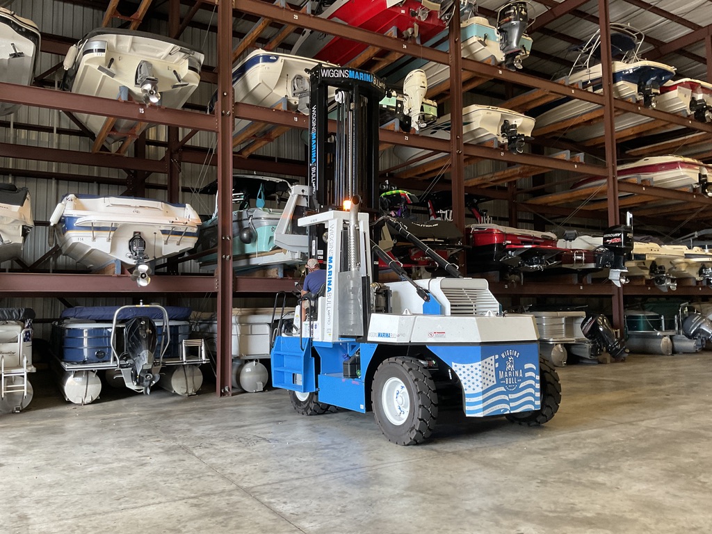 Wiggins Left-Hand Seating for Superior Visibility in Lake Dry Stack Operations